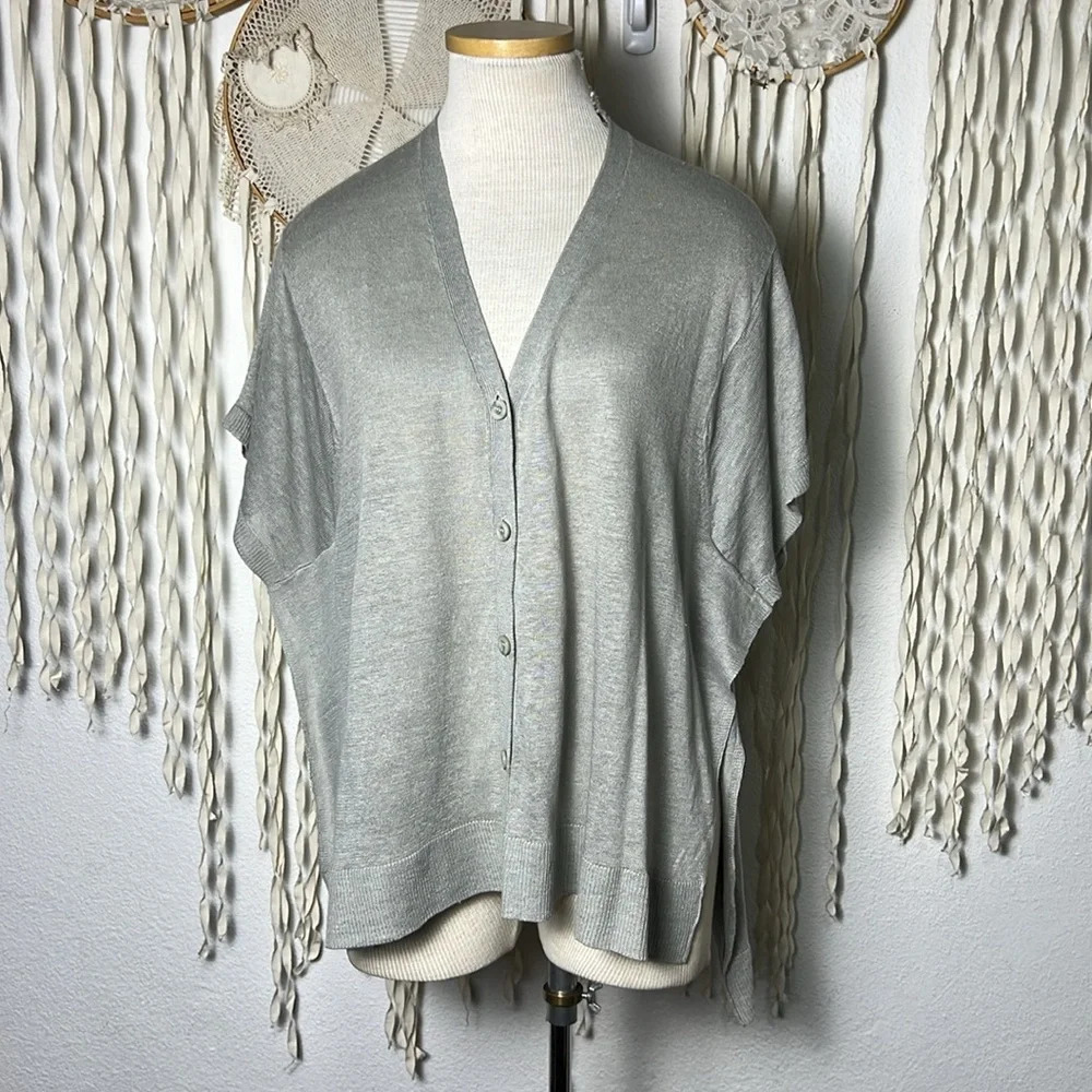 NOT SHY Soft Grey Linen Blend Short Kimono Sleeve Size XS OVERSIZED